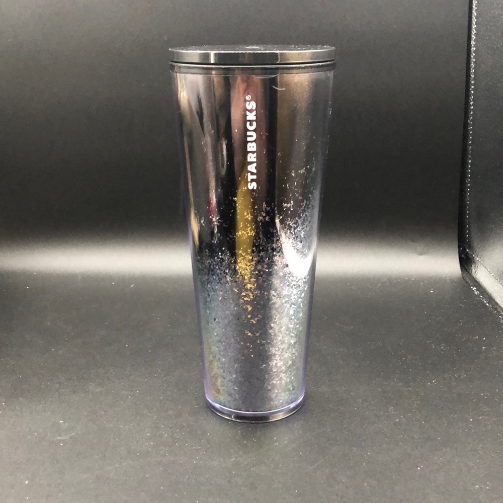 Starbucks 2019 Venti Black & Silver Cascading Snow Glitter Cold Tumbler Winter